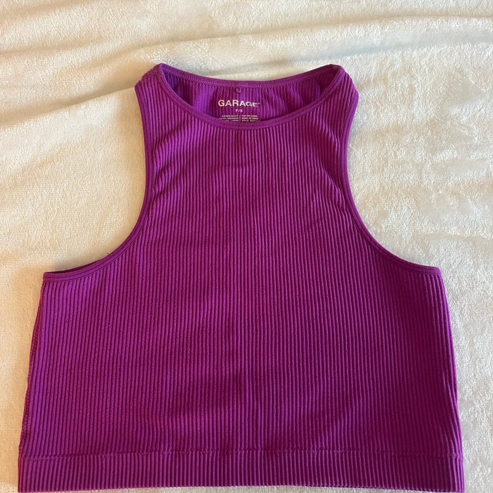 Garage Pink Ribbed Crop Tank Top